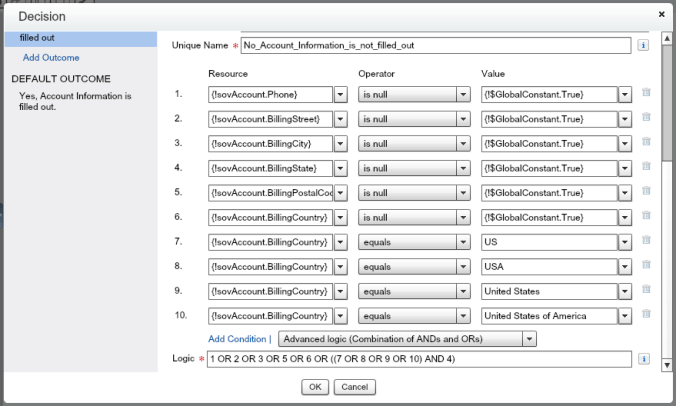 Quote Entry Flow Decision Account Element With Condition Logic