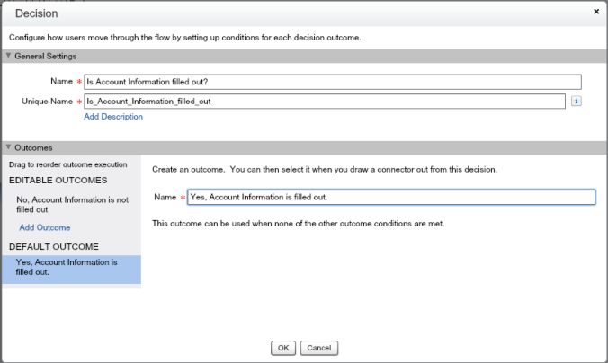 Quote Entry Flow Decision Account Information element Default Outcome