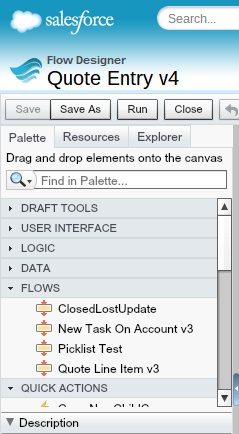 Quote Entry Palette Flows Section