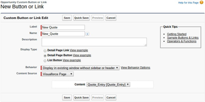 Quote Entry Flow Visualforce Page Button