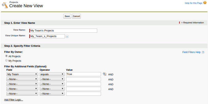 My Team's Projects List View Setup