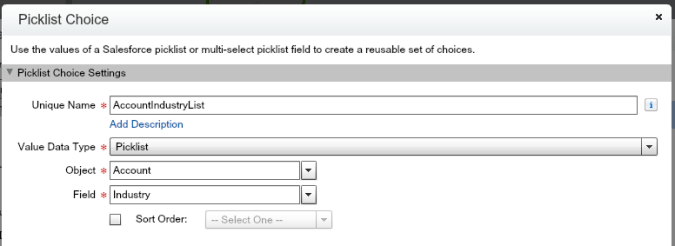 Account Industry Picklist Choice Screen